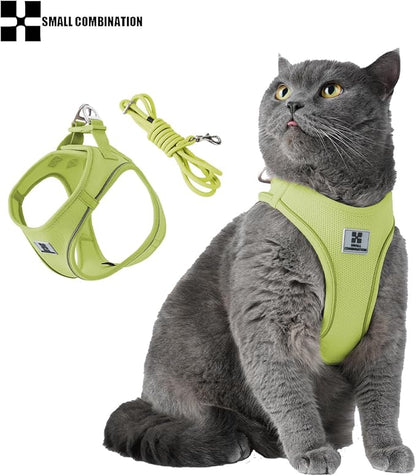 Adjustable Dog Harness with Leash, Reflective Mesh, No-Pull Design，Matching Lead Rope (Lemon Yellow, XXXS)