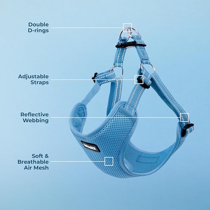 Best Pet Supplies Voyager Mesh Dog Breathable Harness Reflective Stitching, All Weather Adjustable for Walking Training, or Running - Heavy Duty & Durable, Harness (Baby Blue), S