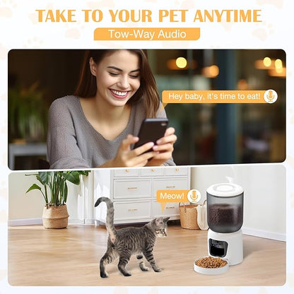 Automatic Cat Feeder with 2K HD Camera, 2.4/5G WiFi 6L Pet Feeder Automatic for Cats & Dogs, Dog Automatic Feeder APP Control, Programmable Cat Food Dispenser with Night Vision,Two-Way Audio (White)