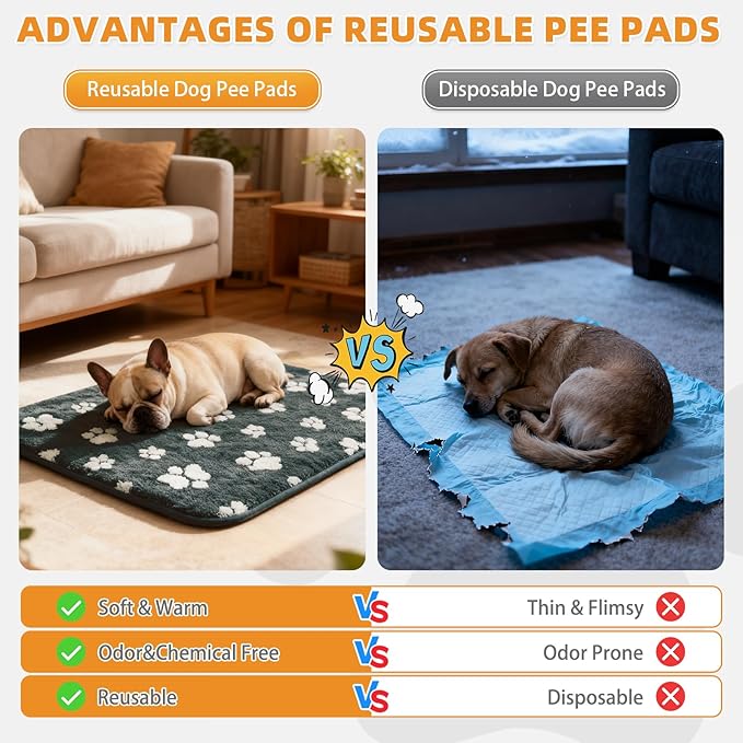 KOOLTAIL Washable Pee Pads for Dogs, 4 Pack Super Absorbent & Ultra Soft Warm Plush Puppy Potty Training Pads, Quick Dry & Leakproof Reusable Pet Mats Whelping Pad for Floor,Crate,Couch,18x24in