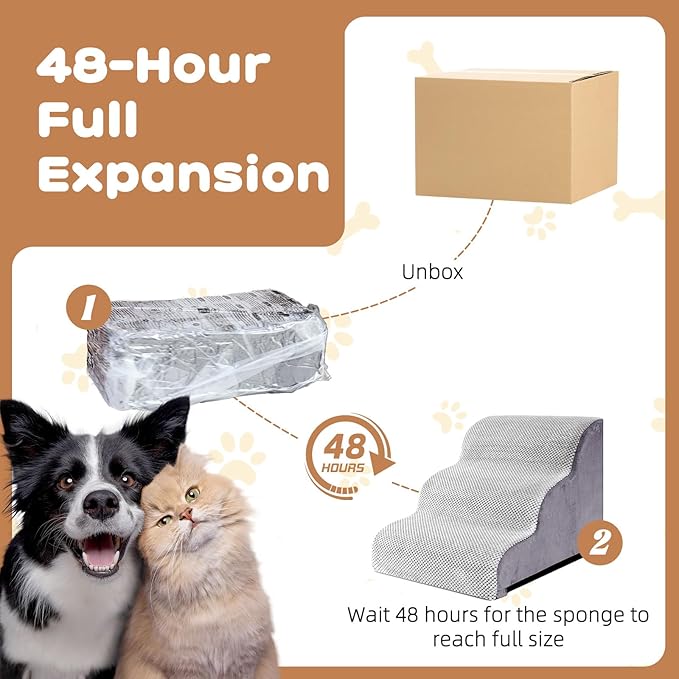 Dog Stairs for Small Dogs and Cats, 16" H 3 Steps Pet Steps Ramp for High Bed, Couch, Sofa, Waterproof Pet Stairs with Removable Washable Cover, Non-Slip Bottom, Light Gray