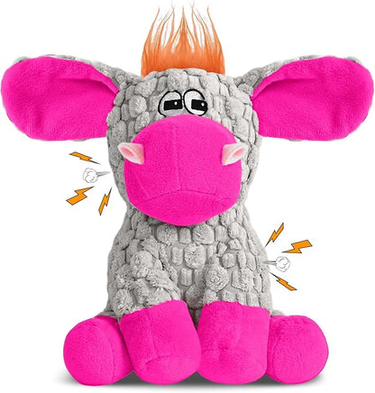 Stuffed Dog Squeak Toys, Tough Crinkle Stuffed Animal Squeaky Interactive Toys, Dog Chew Toys for Puppy, Small, Middle, Plush Chew Toys Pink Donkey