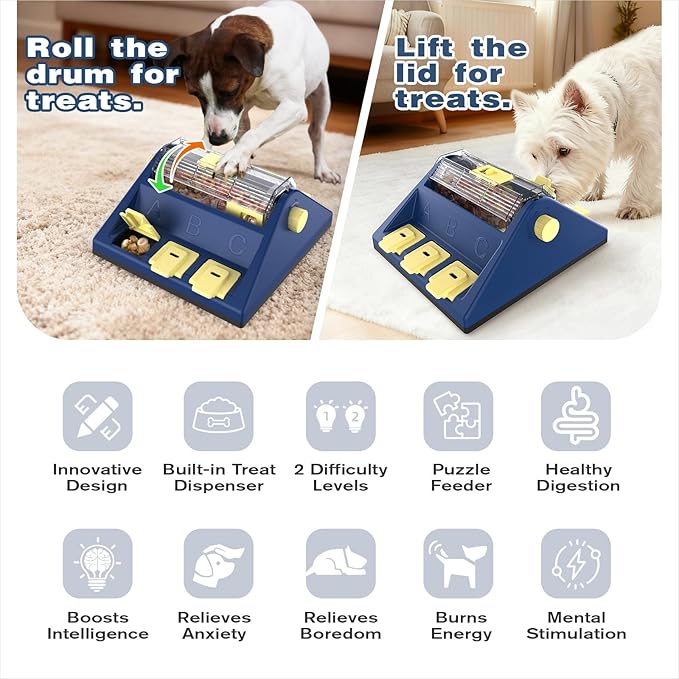 KADTC 2 Levels of Challenge,Large Size,Paw-Activated Rolling Dog Puzzle Feeder Toy,U.S. Brand & Design,Treat Puzzles Feeding for Small Medium Dogs Mental Stimulation Puppy Food Slow Dispenser Toy