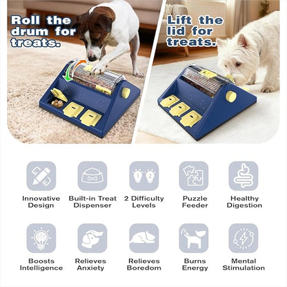 KADTC 2 Levels of Challenge,Large Size,Paw-Activated Rolling Dog Puzzle Feeder Toy,U.S. Brand & Design,Treat Puzzles Feeding for Small Medium Dogs Mental Stimulation Puppy Food Slow Dispenser Toy