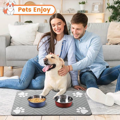Pet Feeding Mat-Absorbent Pet Placemat for Food and Water Bowl, with Waterproof Rubber Backing, Quick Dry Water Dispenser Mat for Dog and Cat (27"x17", Striped Light Gray)