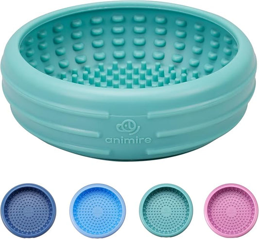 Dog Lick Bowl, Animire Freeze Lick Mat for Dogs, Non-Slip Slow Feeder Licking Bowl Enrichment Treat for Distraction Anxiety Relief, Food Grade Silicone, Dishwasher Safe(Teal,L)