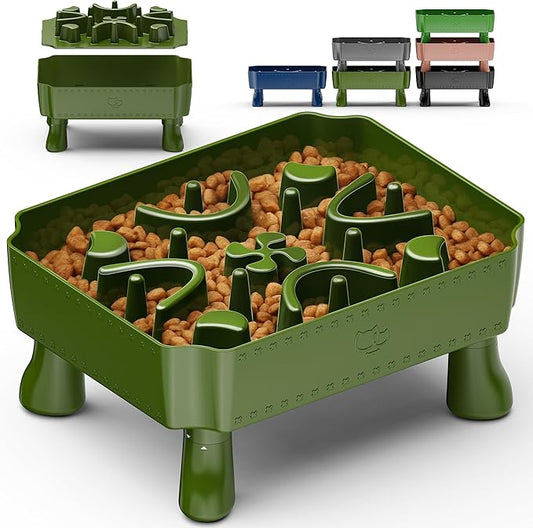 UPSKY Slow Feeder Dog Bowl, 2-in-1 Raised Dog Bowl with Anti-Choking Maze Puzzle, 2-6 Cups Pet Food for Small & Medium Breeds, Interactive Pet Feeder to Slow Eating, Reduce Boredom Deep Green