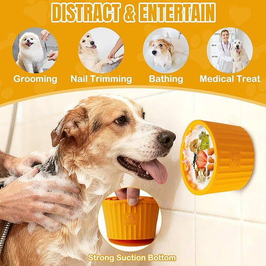 Dog Lick Bowl, Anxiety Relief Dog Licking Mat Freezer Treat Dispenser, Non-Slip Anti-Choking Silicone Slow Feeder Lick Bowl for Small Medium & Large Breed Dogs, BPA Free(Orange,S)