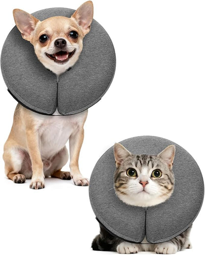 MIDOG Inflatable Dog Cone Collar – Soft Dog Cone Alternative After Surgery, Comfortable Recovery Neck Donut ECollar for Small Medium & Large Dogs and Cats to Stop Licking & Vision-Friendly (Grey,XS)