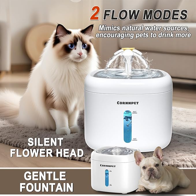 Cat Water Fountain 74Oz/2.2L - Dogs Drinking Waterer Bowls Indoor - Pet Water Fountain - Ultra Silent - Kitten Drinking Fountains with 3 Filters and 1 Mat