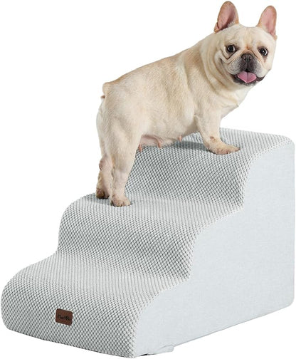 Made4Pets Dog Stairs Ramp for Small Dogs 15.7" H, 3-Step Dog Steps for Bed Couch Sofa and Chair, 35D Foam Pet Steps for Small Dogs and Cats, Non-Slip Bottom Pet Stairs, Light Grey