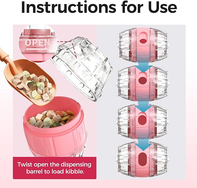 LAZYSEAL Cats Slow Feeder 4.6" High Cat & Dog Dry Food Dispenser Toy with Wine Barrel Spinner, Treat Dispenser for Boredom & Anxiety Relief, IQ Training for Small/Medium Pets (Pink)