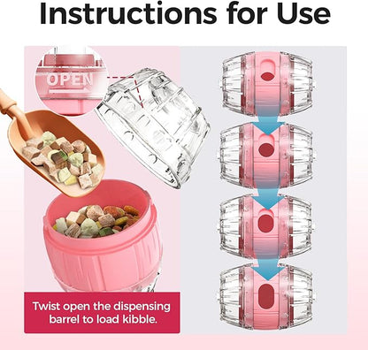 LAZYSEAL Cats Slow Feeder 4.6" High Cat & Dog Dry Food Dispenser Toy with Wine Barrel Spinner, Treat Dispenser for Boredom & Anxiety Relief, IQ Training for Small/Medium Pets (Pink)