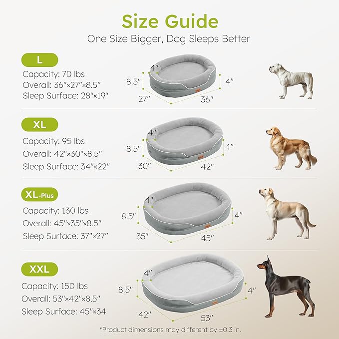 XL Orthopedic Dog Bed, Extra Large Dog Bed, Dog Sofa for Large Sized Dogs with Full-Surround Bolsters, Dual-Sided Dog Cooling Bed with Memory Foam, Washable Sofa with Nonslip Bottom, Light Grey