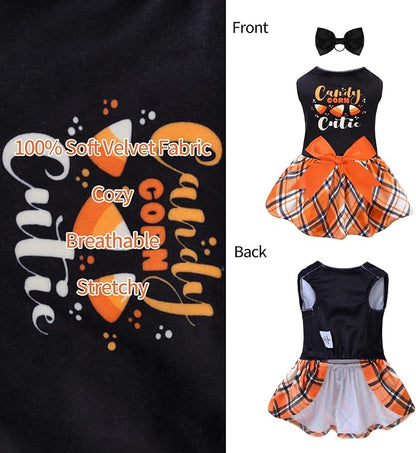 CuteBone Halloween Dog Dresses Velvet Holiday Small Dogs Clothes Onesie Pet Apparel Girl Puppy Skirt with Bow Hair Rope CVA45L-D