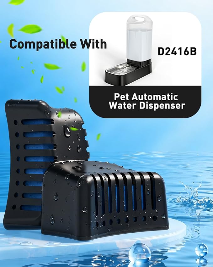4 Pack Replacement Filters for D2416B Automatic Dog Water Bowl Dispenser – Compatible with 2.4 Gallon Gravity Pet Water Dispenser Activated Carbon & Ion Exchange Resin for Clean Drinking