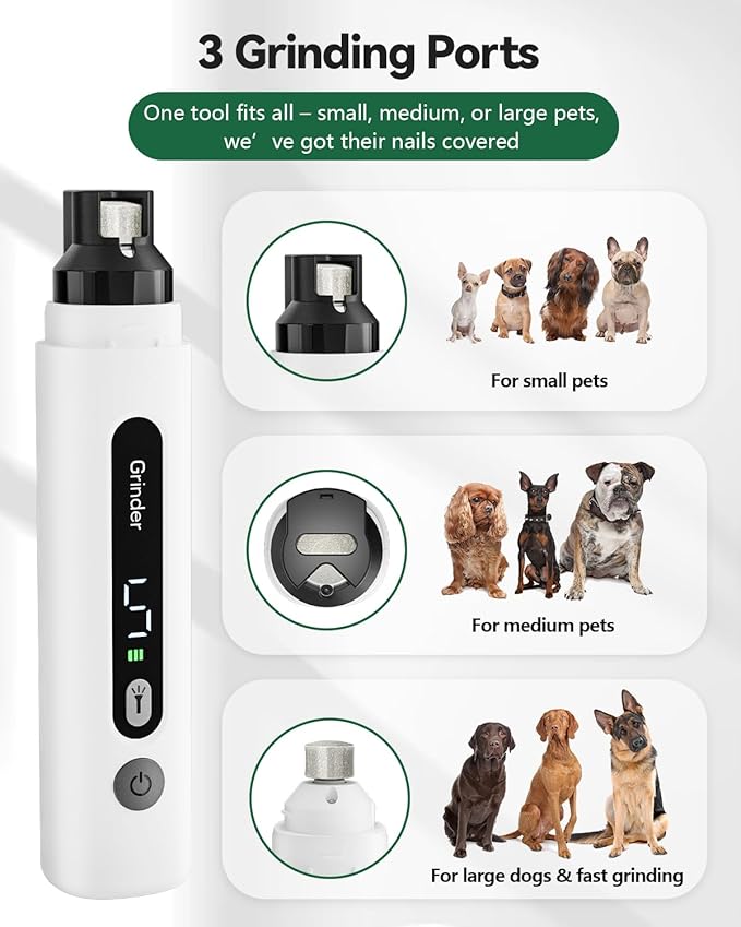 weini Dog Nail Grinder Upgraded-Professional 5-Speed Electric Rechargeable Pet Nail Trimmer Painless Paws Grooming & Smoothing, Sponge Dust Collection for Small Medium Large Dogs&Cats, White
