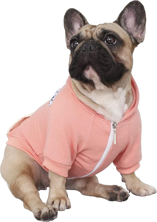 iChoue French Bulldog Frenchie Clothes Hoodies for Dogs Pug English Boston Terrier Bully Pitbull Corgi Sweatshirt Sweater Clothing - Peach/Large Plus