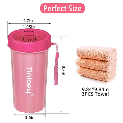 Dog Paw Cleaner for Large Dogs (with 3 Towels & Dog Bath Brush), Dog Paw Washer, Muddy Paw Cleaner, Pet Foot Cleaner (Large, Red), Dog Paw Protector Kit