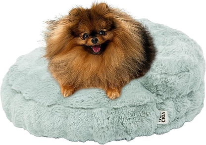 EHEYCIGA Extra Small Dog Bed and Cat Couch for Puppy and Kitten - Fluffy Faux Rabbit Fur Pet Sofa with Washable Removable Cover, Waterproof and Non-Slip, 20 Inch, Sage Green