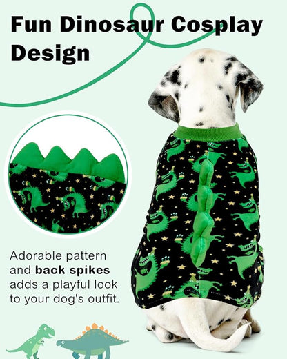 CuteBone Dinosaur Costume Dog Pajamas, Stretchy Spandex Crystal Velvet Sleepwear Coat for Small Dogs, Soft & Warm Pet Outfit Clothes for Cold Weather, Cozy Pullover Design COSP14S