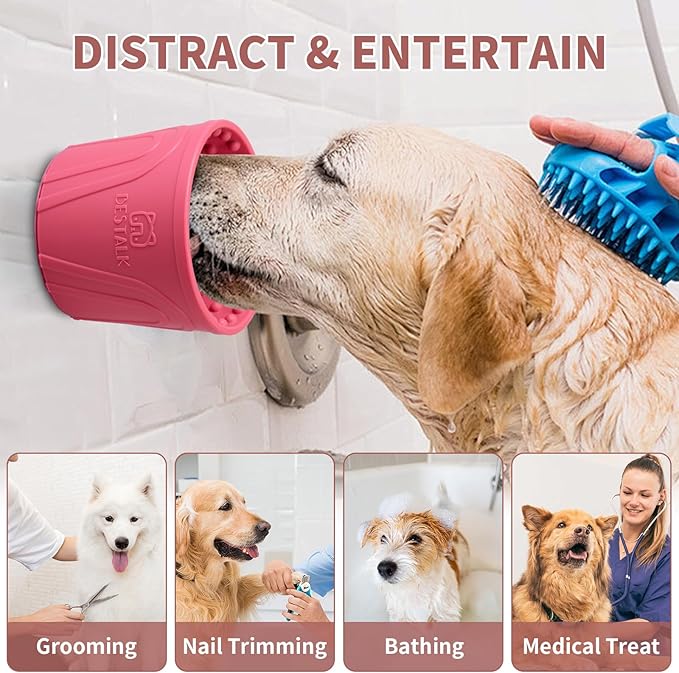 Dog Lick Bowl, Bestalk Anxiety Relief Slow Feeder Dog Lick Mat Treat Dispenser, Non-Slip Licking Bowl Enrichment Toys for Small Medium and Large Breed Dogs, BPA Free Silicone(Rose,M-L)