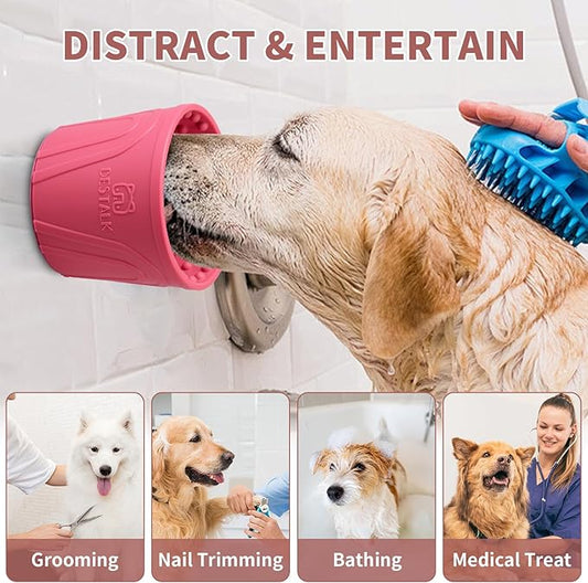Dog Lick Bowl, Bestalk Anxiety Relief Slow Feeder Dog Lick Mat Treat Dispenser, Non-Slip Licking Bowl Enrichment Toys for Small Medium and Large Breed Dogs, BPA Free Silicone(Rose,S)