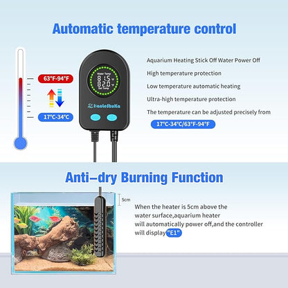 Submersible Aquarium Heater 100W/200W/300W/500W, Fish Tank Heater with high-Temperature Protection and Turtle Tank Heater with Automatic Power-Off When Leaving seawater or Freshwater.