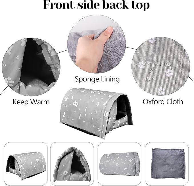 Fhiny Stray Cats Shelter, Waterproof Outdoor Cat House Foldable Warm Pet Cave for Winter Wild Animal Tent Bed Anti-Slip Kitten Cave for Feral Cat Dog Puppy Weatherproof Grey