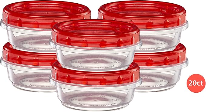 (8 Ounce 20 Pack) Twist cap Containers Clear Bottom With Red Top Screw on Lids Twist Top Food Storage Freezer Containers