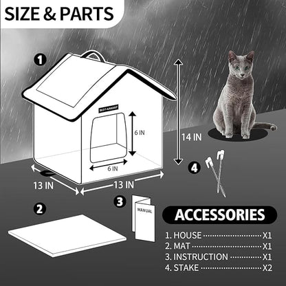 Rest-Eazzzy Cat House for Outdoor Cats, Weatherproof and Insulated Feral Cat House with Mat and Clip, Easy to Put Together, Selfwarming Cat Shelter for Winter(Olive Green, Canopy House X 1)