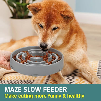 WHIPPY Large Slow Feeder Dog Bowls for Large Medium Dogs Anti-Chocking Slow Feeding Maze Dog Food Bowl Slow Eating Interactive Bloat Stop Puzzle Bowl,Gray