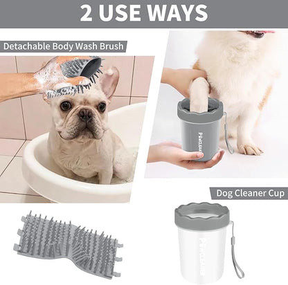 Professional 7 in 1 Dog Paw Cleaner for Dogs & Cats - Includes 1 Portable Paw Washer, 1 Bath Brush, 2 Dog Toothbrushes and 3 Absorbent Towels Note: Fits Paws up to 2 Inches Wide (Small, Grey)