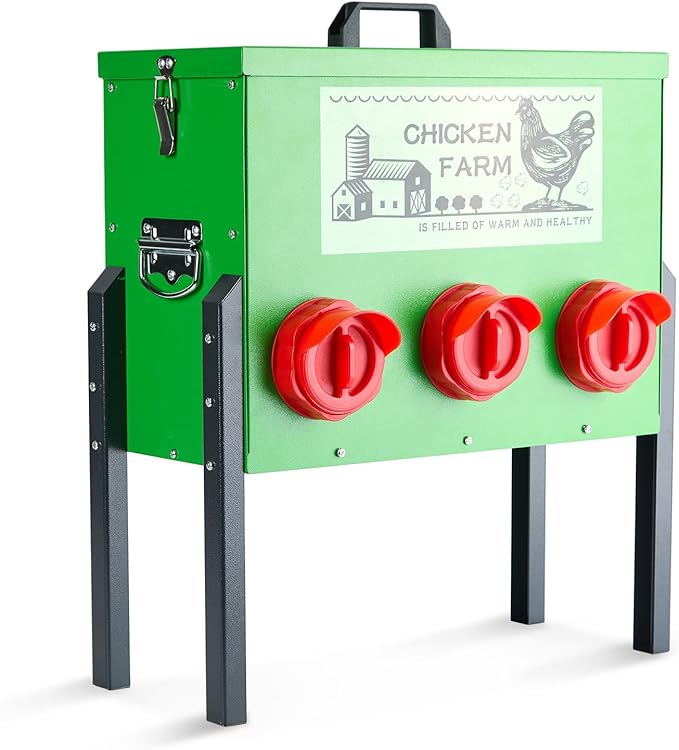 30lb Chicken Feeder- Automatic Port 6 Ports No Waste Poultry Feeder,Chicken Coop Accessories，Waterproof Metal Chicken Feeder Suitable for Poultry Feeding Outdoors and Indoors