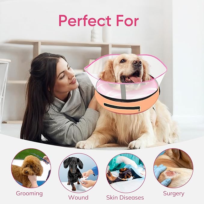 Raised Inflatable Dog Cone After Surgery - Adjustable Recovery Donut Collar with Neck Strap and Removable Anti-Licking Shield - Soft Dog Cone Alternative for Small Medium Large Dogs (DonutPink,XXL)