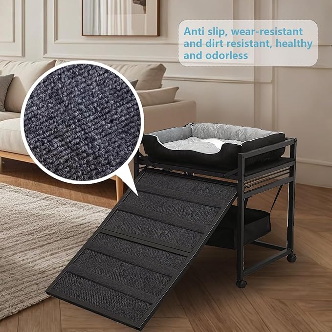 Movable Structure Pet Stairs Ramp with Cats/Dogs Chair with Ramp High Beds, Folding Pet Steps for Medium and Small Dogs, Cat Ladder, with Storage Cabinet