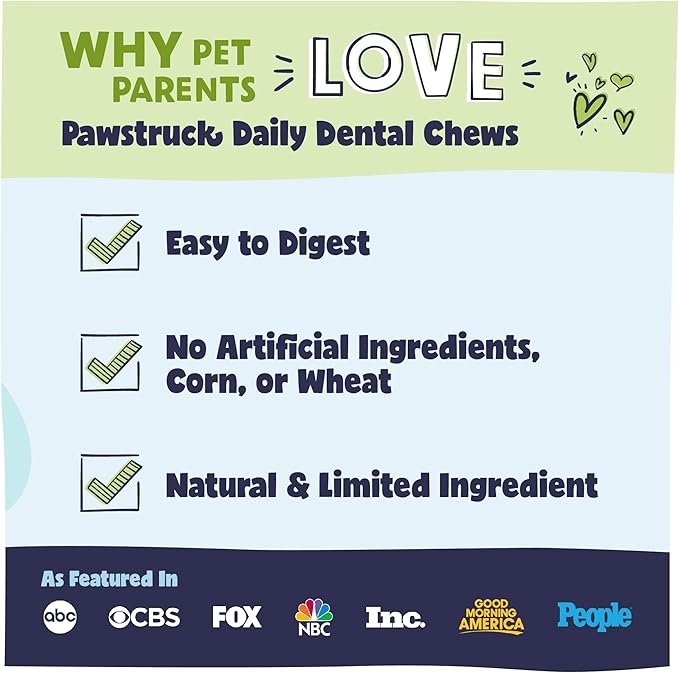 Pawstruck Natural Dental Chews for Medium Large Dogs & Puppies - Vet Recommended Brush Stick Treats Made in USA Breath Freshener to Improve Oral Hygiene & Clean Teeth - 30 Count - Packaging May Vary