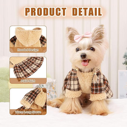 Dog Sweater Dresses for Small Dogs Girl, Winter Puppy Clothes Fleece Warm Puppy Hoodie, Pet Festival Outfits Apparel Clothing, Pet Outfits for Chihuahua Yorkie Skirt (XX-Small, Khaki)
