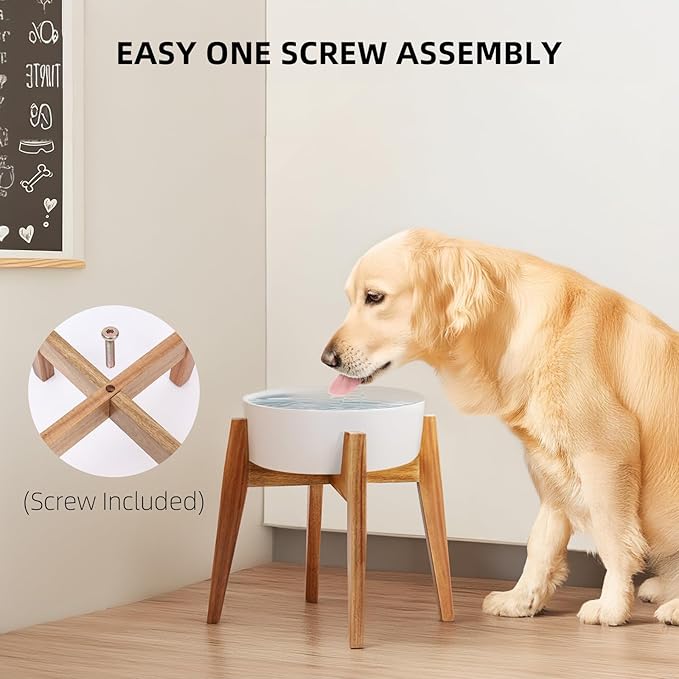 Elevated Dog Bowl Stand, Xlarge Raised Dog Bowl Station for Large Breed Pets, Dog Bowl Holder Fits Up to 11-inches Diameter Bowl, for Water Fountain and Dishes, Acacia Wooden, Stand Only