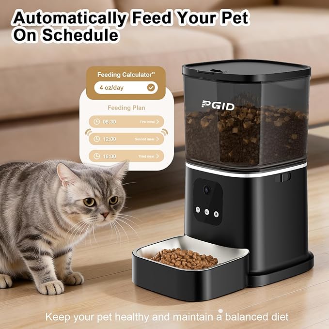 PGID Automatic Cat Feeder, 2.4G WiFi Automatic Dog Food Dispenser,Auto Dog Feeder with APP Control, 5L Timed Auto Cats Food Dispenser w 2-Way Audio for Multiple Pe