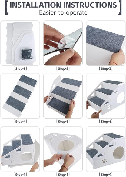 Pet Stairs - 42x32x32cm Non-Slip Cat Ladder, 4-Step Couch Ramp, High Bed Access for Small Medium Large Cats Dogs Indoor Play Area Steps | Soft Sturdy Foam Pet Furniture Easy Assembly Climbing Aid Use