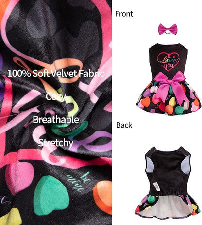 CuteBone I Love U Dress Velvet for Small Dogs Girl Puppy Dresses Black Dog Clothes CVA11M-D