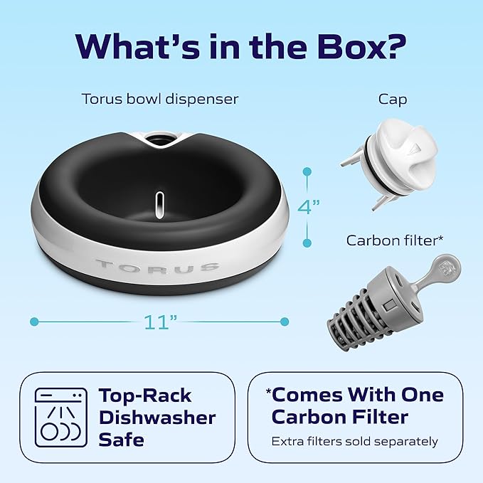 TORUS Filtered Portable Dog Water Dispenser [Upgraded 2025], 2L / 68oz, Automatic Pet Water Dispenser Noise-Free No Spill Water Bowl for Dogs, No Power Needed, Ideal for Medium & Large Pets
