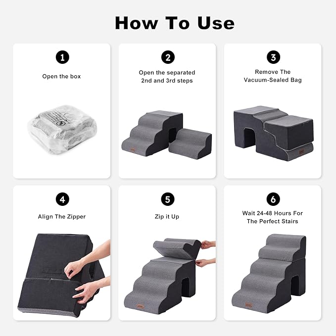 Dog Ramp for Large Dogs - 5 Steps 24" H Pet Stairs for High Bed with Tunnel 2 in 1 with Zippers Suitable, Indoor Cat Ladders with Non-Slip Bottom, Black