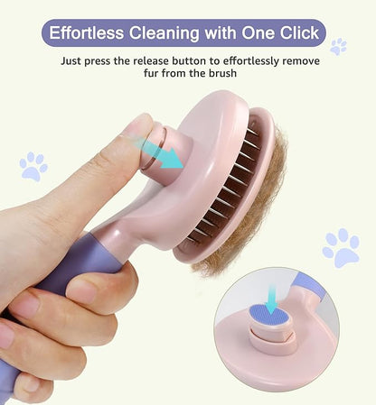 Pet Self-Cleaning Slicker Brush for Dogs & Cats, Deshedding Grooming Comb, Removes Loose Undercoat Hair & Mats, Skin-Friendly Massaging Tool for Long/Short Fur, Large & Small Breeds (Purple)