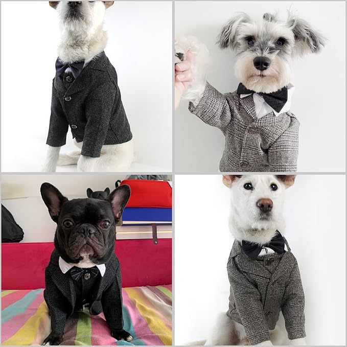 Dog Clothes Pet Plaid Suit Dog Tuxedo Costumes, Formal Gentleman Apparel Vest, Wedding Party Birthday Wear French Bulldog Pug Teddy Terrier (XXL, Brown Coat)