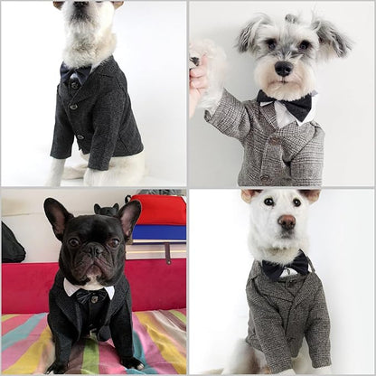 Dog Clothes Pet Plaid Suit Dog Tuxedo Costumes, Formal Gentleman Apparel Vest, Wedding Party Birthday Wear French Bulldog Pug Teddy Terrier (XXL, Brown Coat)