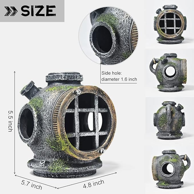 PTFJZ Fish Tank Decorations Betta Fish Accessories Disney Aquarium Decorations Clownfish House for Sleep Rest Hide and Play Scuba Helmet Wreckage Aquarium Décor Backgrounds