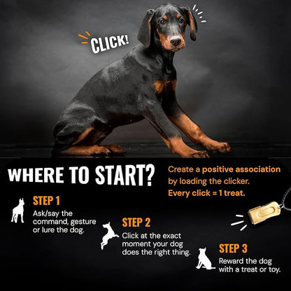 Gold Dog Clicker with Necklace - Clickers for Pet Training - Dog Training & Behavior Aids Easy to Carry with You Anywhere - Teach Your Dog Tricks or Reward His Behavior