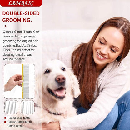 Professional Dog Grooming Comb for Shedding, Tangles, Knots, and Mats - Metal Gold Dog Comb with Long and Wide Tooth for Long Hair Dogs and Cats - No Hurt Pets Skin - 7.5INCHES - 1PC